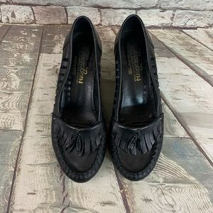 Vintage Brazilian Made Bon-Bons Black Leather Wing Tip Wedges Shoes Size 8